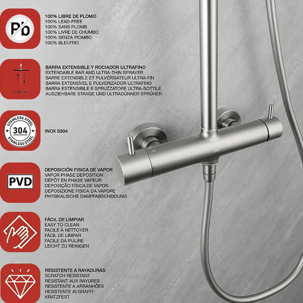 Poalgi Colonne de douche mécanique avec barre extensible SKY BATH nickel brossé PVD série PROMISE