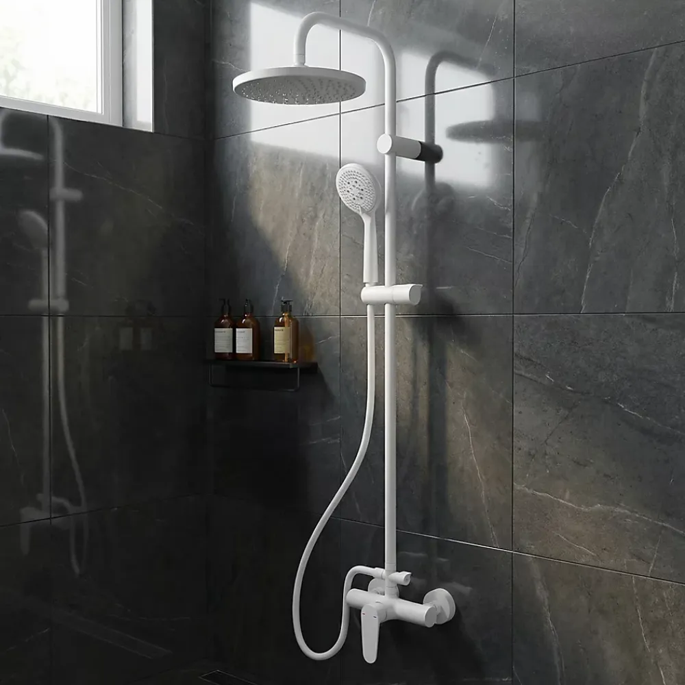 GoodHome Colonne de douche mécanique blanche avec douchette et pomme de tête, Cavally