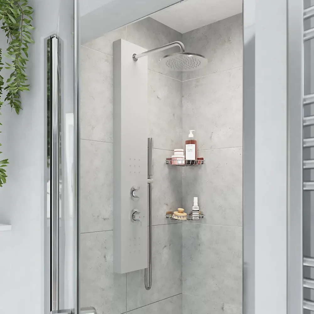 GoodHome Colonne de douche mécanique hydromassante, gris, Tanvia