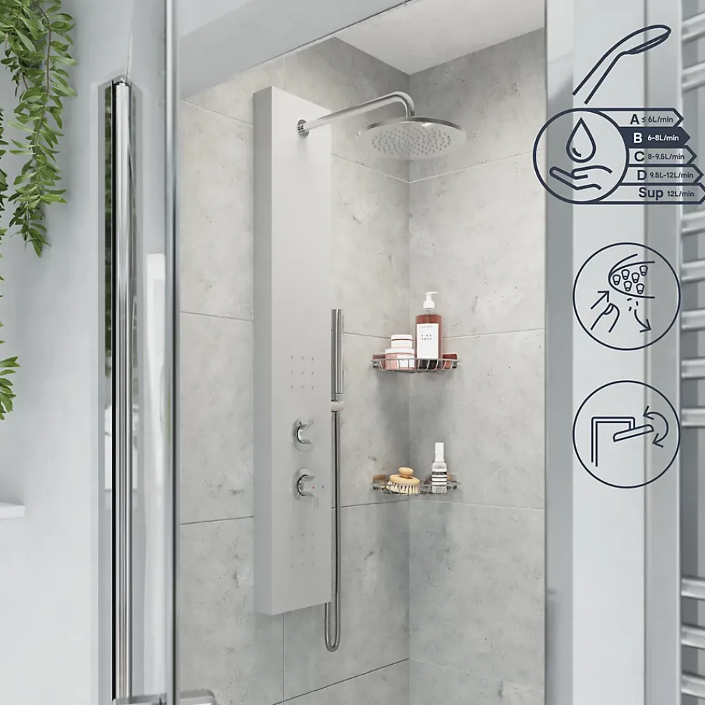 GoodHome Colonne de douche mécanique hydromassante, gris, Tanvia