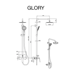 Poalgi Colonne de douche mécanique avec barre extensible SKY BATH or brossé PVD série GLORY
