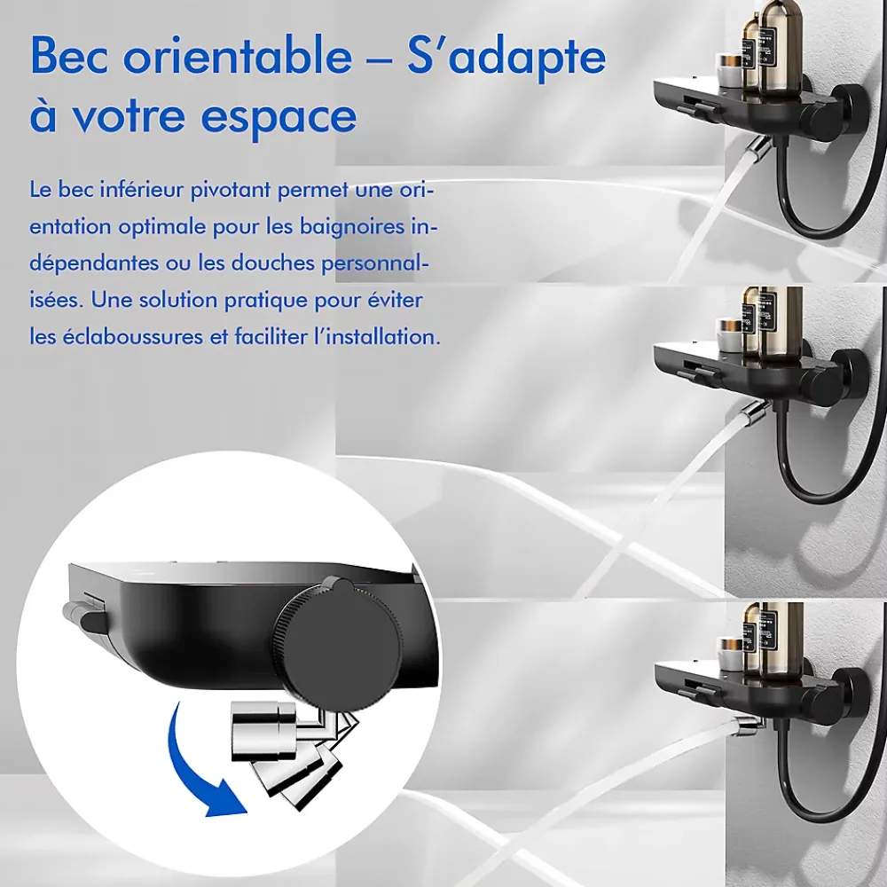 Colonne De Douche Mécanique|Homelody Colonne de Douche Mecanique avec Étagère Ensemble de Douche Douchette et Tête de Douche Hauteur Réglable 839 à 1164 mm ABS Noir