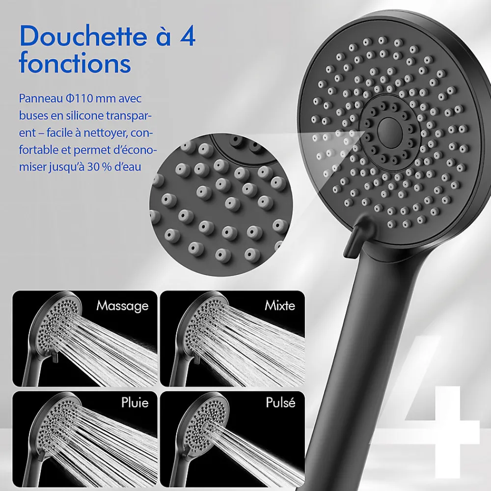 Colonne De Douche Mécanique|Homelody Colonne de Douche Mecanique avec Étagère Ensemble de Douche Douchette et Tête de Douche Hauteur Réglable 839 à 1164 mm ABS Noir