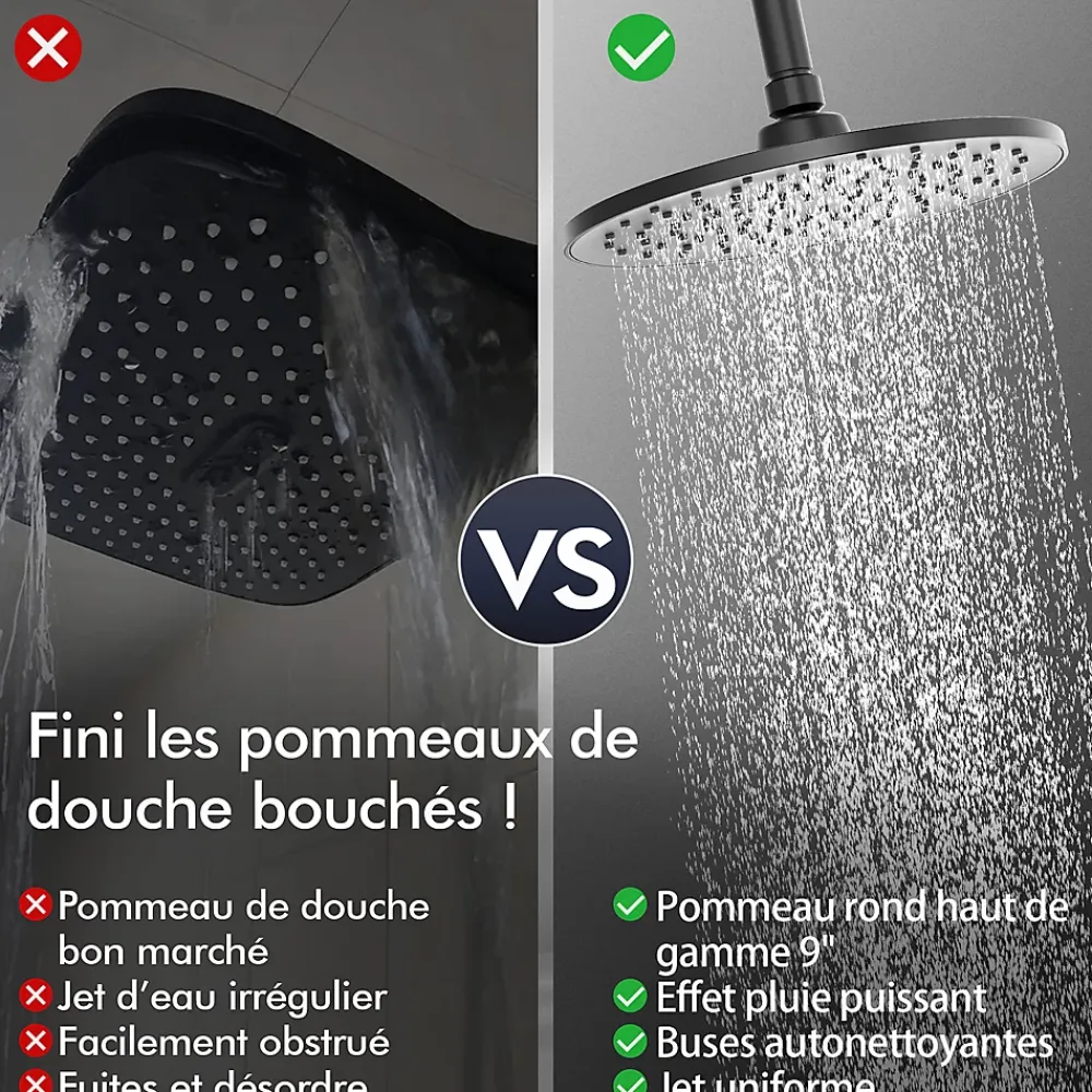 Colonne De Douche Mécanique|Homelody Colonne de Douche Mecanique avec Étagère Ensemble de Douche Douchette et Tête de Douche Hauteur Réglable 839 à 1164 mm ABS Noir