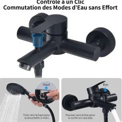 Homelody Colonne de Douche Mecanique avec Mitigeur 2 Fonctions Jet Pluie Douchette a Main Hauteur Reglable 839 a 1164 mm Inox Noir