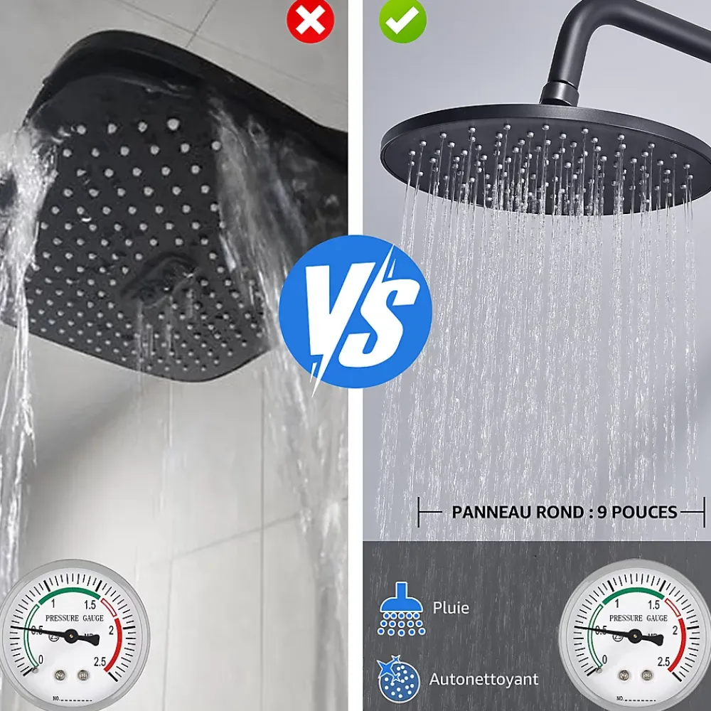 Homelody Colonne de Douche Mecanique avec Mitigeur 2 Fonctions Jet Pluie Douchette a Main Hauteur Reglable 839 a 1164 mm Inox Noir