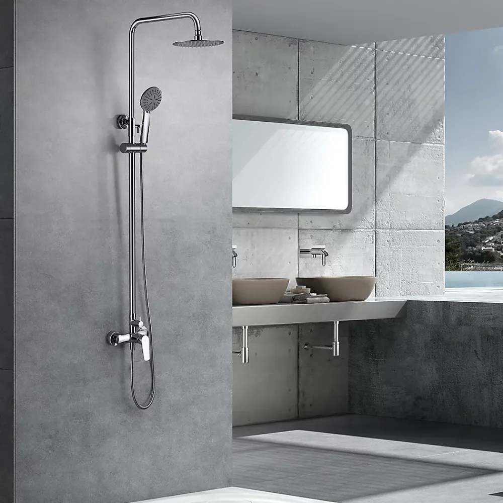 Colonne De Douche Mécanique|Imex Products Colonne de douche mitigeur chrome en acier et laiton avec douchette extensible