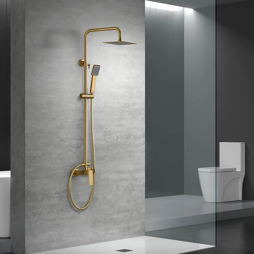 Imex Products Colonne de douche mitigeur or brosse acier et laiton douchette extensible pomme extraplate antic