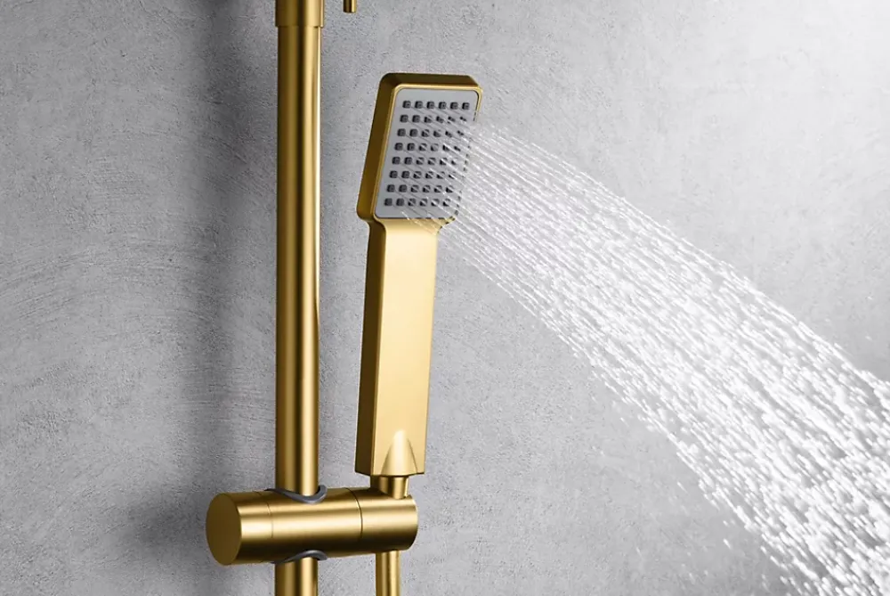 Imex Products Colonne de douche mitigeur or brosse acier et laiton douchette extensible pomme extraplate antic