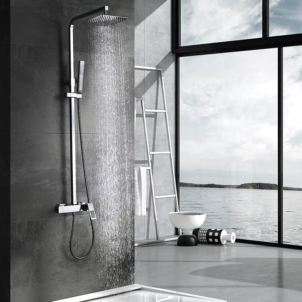 Colonne De Douche Mécanique|Imex Products Colonne de douche mitigeur chrome en acier et laiton avec pommeau anticalcaire 20x20 cm