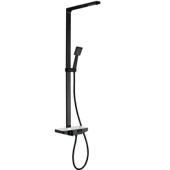 Bernstein Colonne de douche moderne combinée thermostatique acier inoxydable + tablette verre - 120x50cm - NT7385 Noir mat, 40cm carré