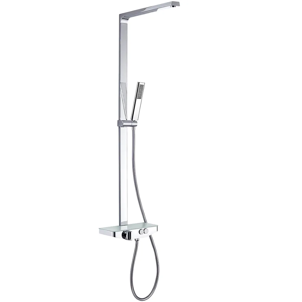 Bernstein Colonne de douche moderne combinée thermostatique acier inoxydable + tablette verre, 120x50cm, NT7385 Chrome, Sans pomme de douche