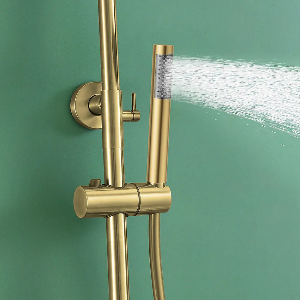 Colonne De Douche Mécanique|Kibath Colonne de douche monocommande ronde PRO, 78-125 cm, finition OR brossé, en laiton
