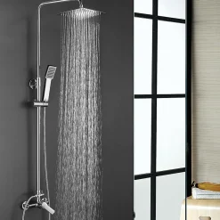 Kibath Colonne de douche monocommande carrée PIN, 80-120 cm, finition chrome poli, en laiton