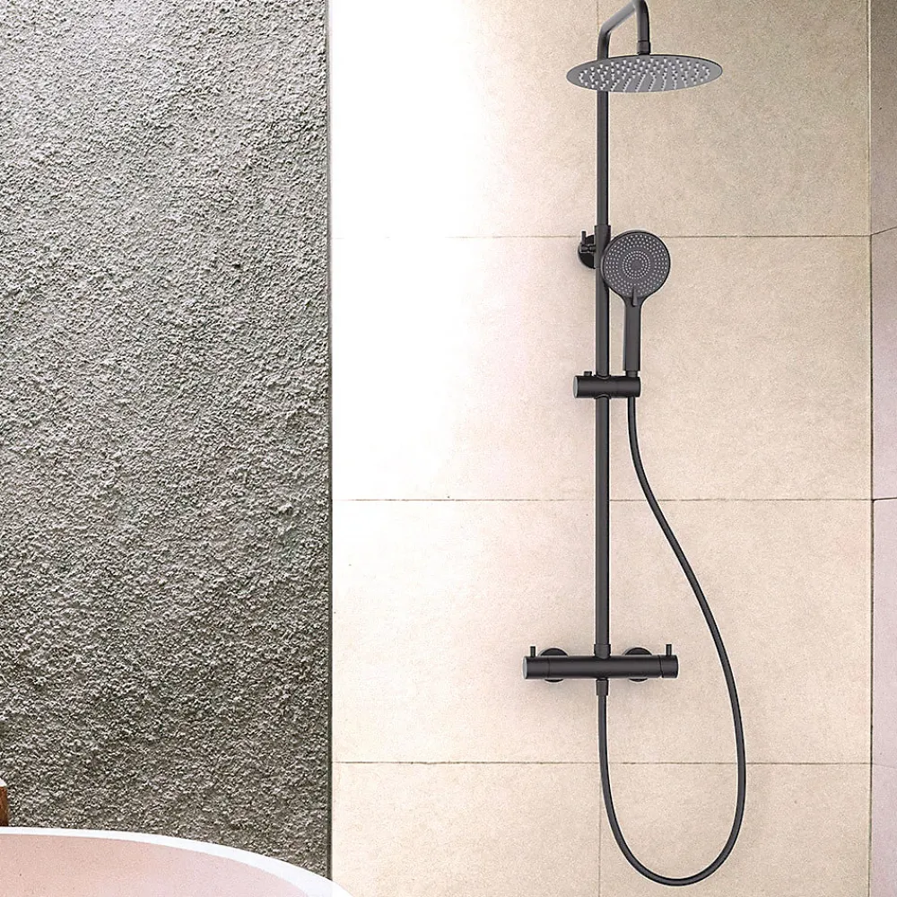 Colonne De Douche Mécanique|Kibath Colonne de douche monocommande ronde GUN METAL finition graphite/anthracite mat en laiton