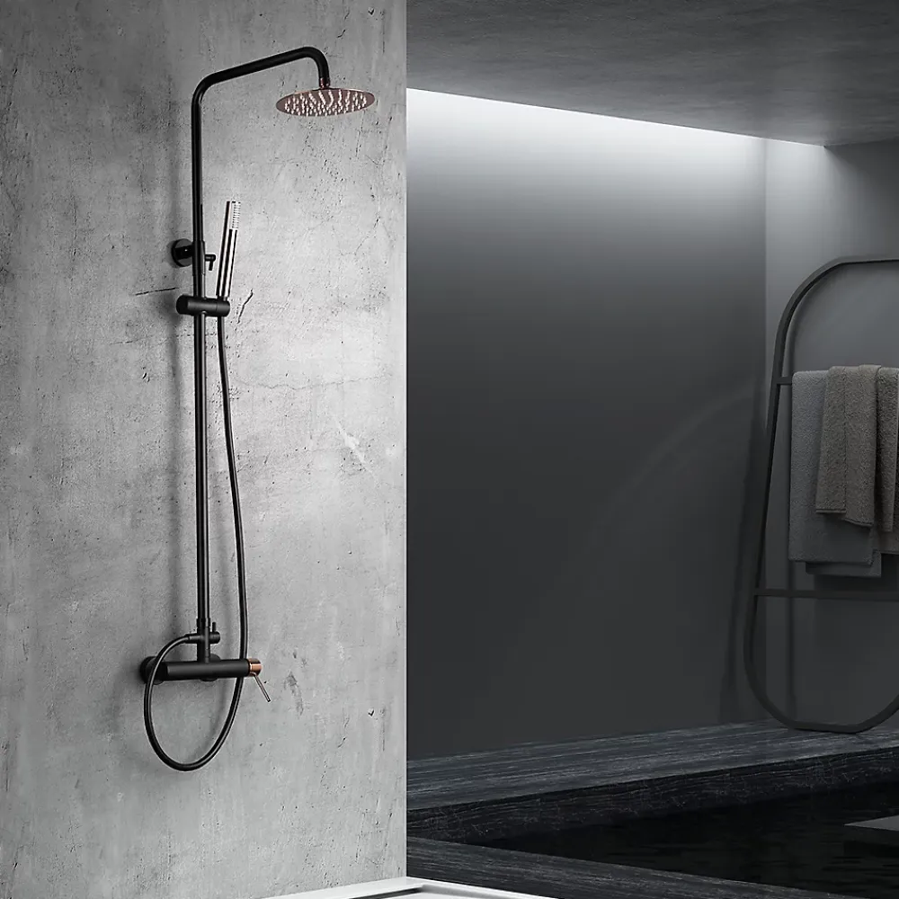 Imex Products Colonne de douche monocommande noir mat et or rose en acier et laiton