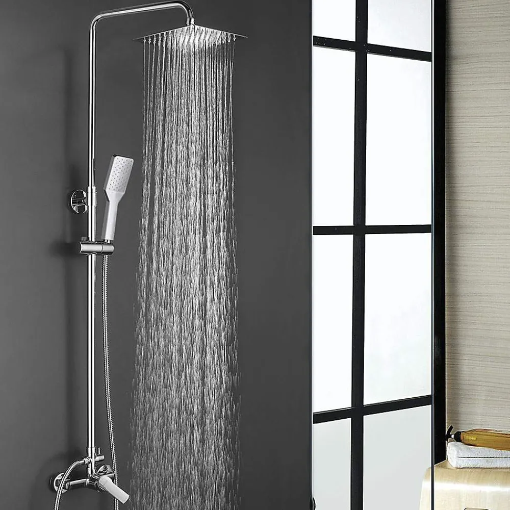 Colonne De Douche Mécanique|Kibath Colonne de douche monocommande carrée SIX, 79-125 cm, finition chrome poli, en laiton
