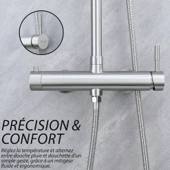 Dileci Colonne de douche nickel brossé,chrome - 2 fonctions -