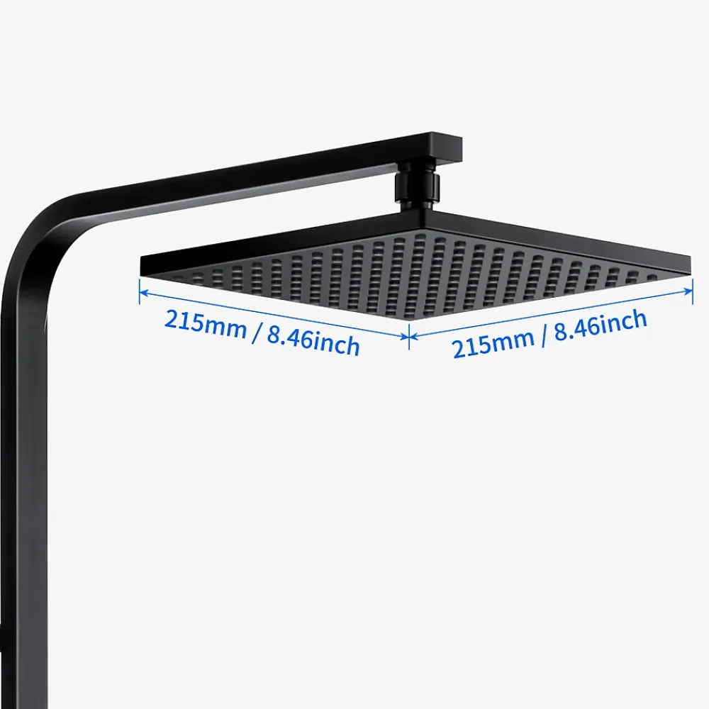 Colonne De Douche Thermostatique|Auralum Max Colonne de Douche Noir avec Mitigeur Thermostatique 2 Fonctions Ensemble de Douche Noir en Laiton, Haute Réglable 110-137 cm
