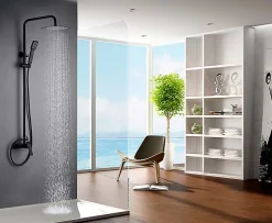 Colonne De Douche Encastrable|Imex Products Colonne de douche noir mat acier et cuivre avec mitigeur monocommande et douchette extensible
