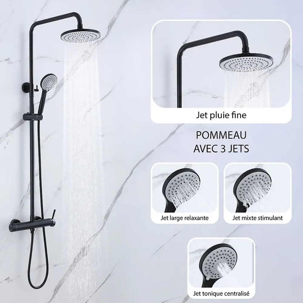 Colonne De Douche Mécanique|Dileci Colonne de douche noir mat - 2 fonctions -