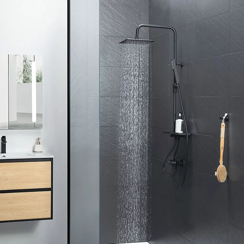Bain-Bain Colonne de douche Noir Mat Avec Tablette KIRA -