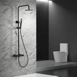 Imex Products Colonne de douche noire mate acier et laiton mitigeur monocommande avec douchette extensible