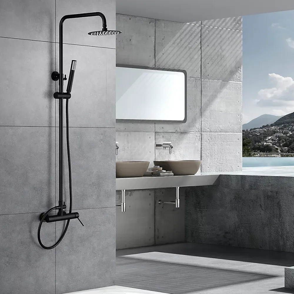 Imex Products Colonne de douche noire mat en acier et laiton avec flexible PVC et pommeau anticalcaire