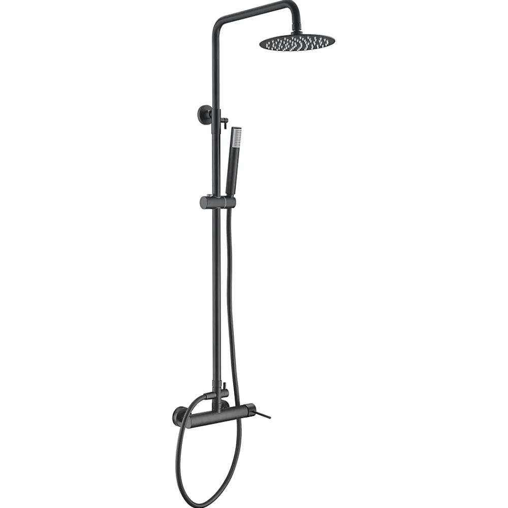 Imex Products Colonne de douche noire mat en acier et laiton avec flexible PVC et pommeau anticalcaire