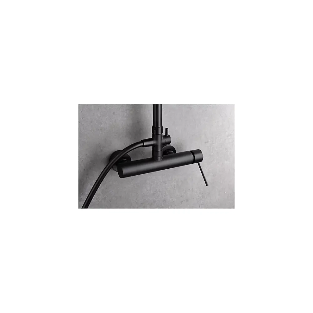 Imex Products Colonne de douche noire mat en acier et laiton avec flexible PVC et pommeau anticalcaire