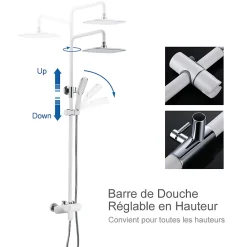 Colonne De Douche Mécanique|Homelody Colonne de Douche Peinture Blanc Ensemble de Douche Hauteur Réglable avec Mitigeur Mécanique Moderne pour Salle de Bain