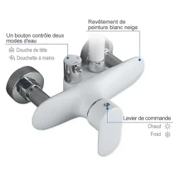 Colonne De Douche Mécanique|Homelody Colonne de Douche Peinture Blanc Ensemble de Douche Hauteur Réglable avec Mitigeur Mécanique Moderne pour Salle de Bain