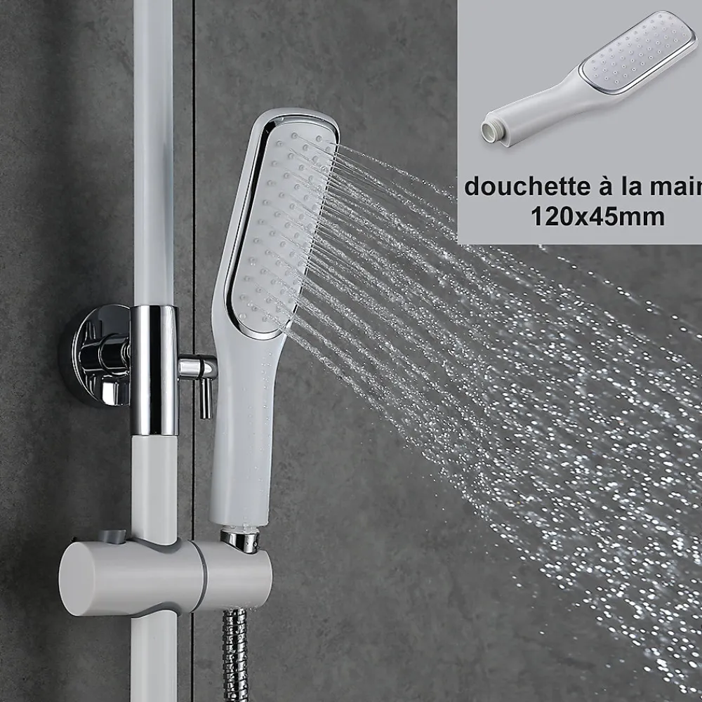 Colonne De Douche Mécanique|Homelody Colonne de Douche Peinture Blanc Ensemble de Douche Hauteur Réglable avec Mitigeur Mécanique Moderne pour Salle de Bain