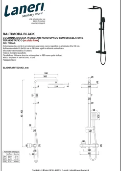 Robinet De Douche|Laneri COLONNE DE DOUCHE PONT EN ACIER NOIR MAT, THERMOSTATIQUE