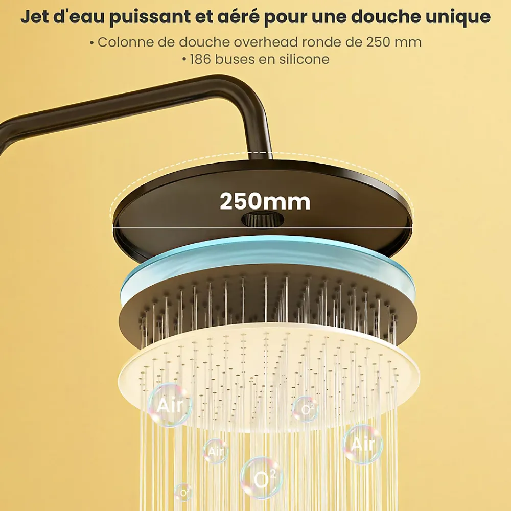 Colonne De Douche Thermostatique|Auralum Max Colonne de Douche, Réglable Hauteur avec Étagère Douche Set kit Douche sans Robinet avec Pommeau Douche Rond 25cm,Noir