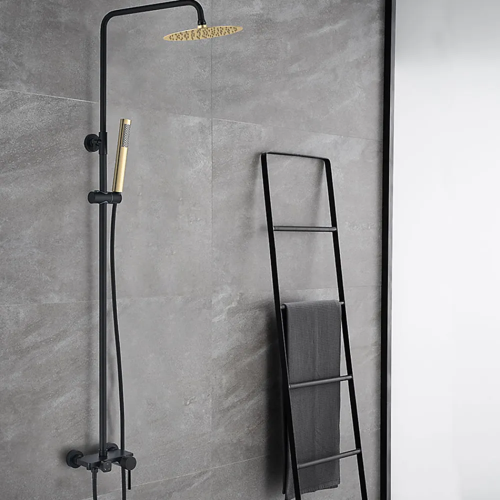 Colonne De Douche Mécanique|Kibath Colonne de douche ronde monocommande 3 voies OSO, 96-136 cm, finition BLACK GOLD mat, en laiton