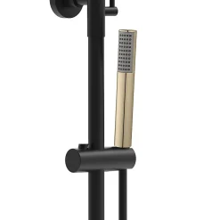 Colonne De Douche Mécanique|Kibath Colonne de douche ronde monocommande 3 voies OSO, 96-136 cm, finition BLACK GOLD mat, en laiton