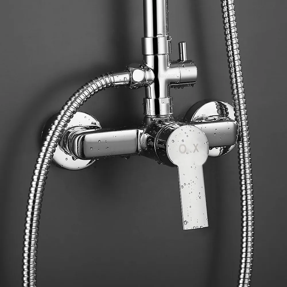 Colonne De Douche Mécanique|Kibath Colonne de douche ronde monocommande PIN, 80-120 cm, finition chrome poli, en laiton