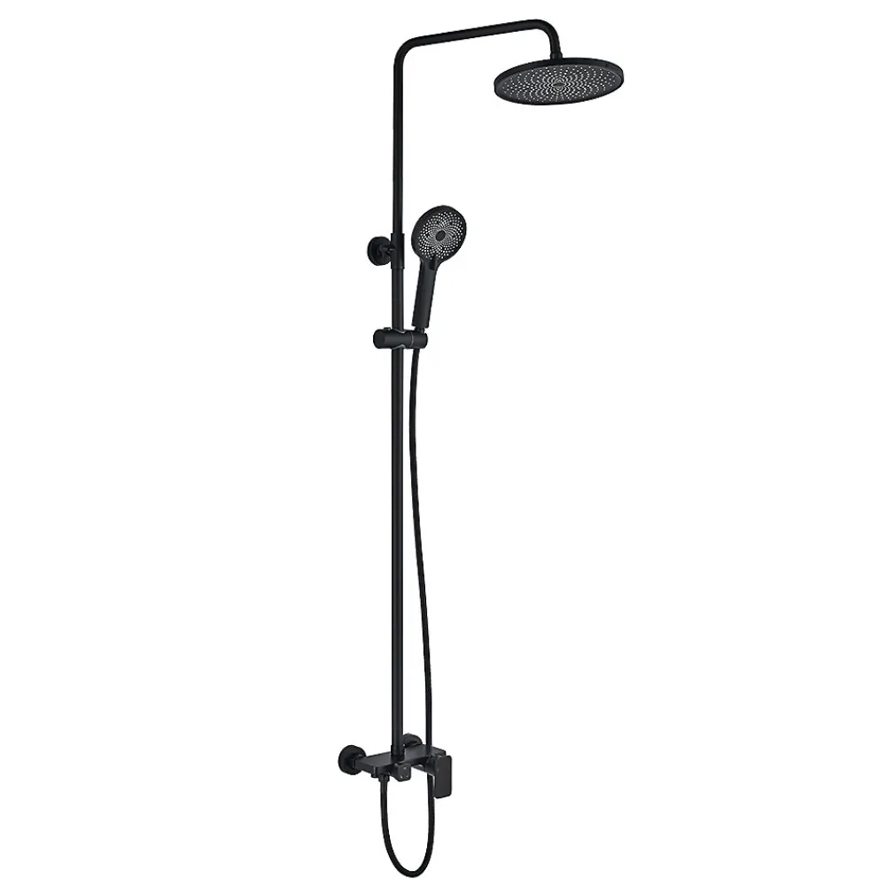 Kibath Colonne de douche ronde monocommande 3 voies REY, 96-136 cm, finition NOIR mat, en laiton