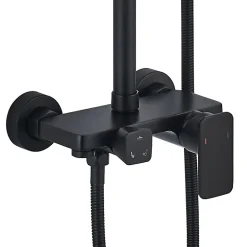 Kibath Colonne de douche ronde monocommande 3 voies REY, 96-136 cm, finition NOIR mat, en laiton