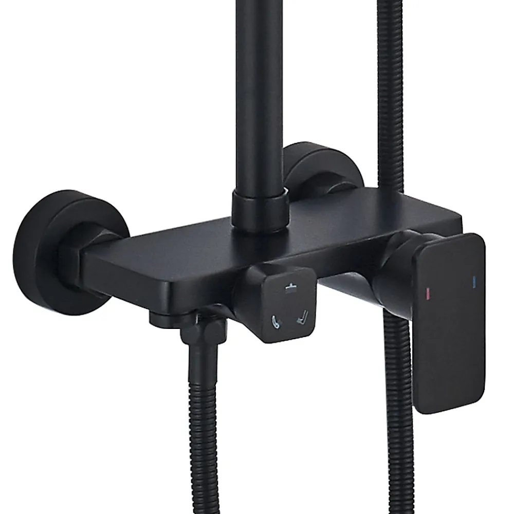 Kibath Colonne de douche ronde monocommande 3 voies REY, 96-136 cm, finition NOIR mat, en laiton