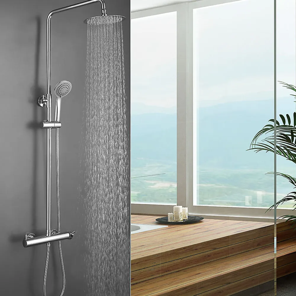 Colonne De Douche Mécanique|Kibath Colonne de douche ronde monocommande TOR, 83-126 cm, finition chrome poli, en laiton