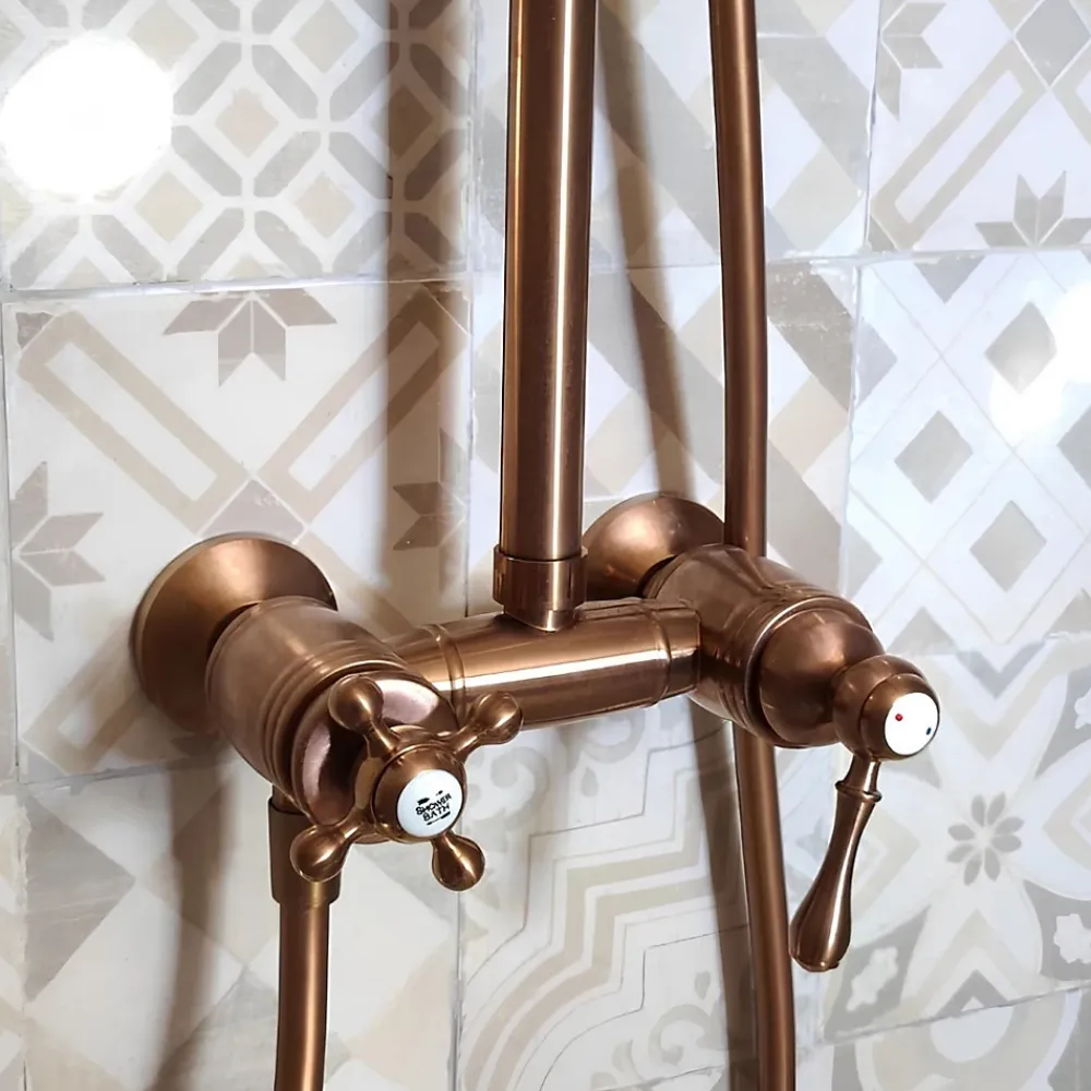 Colonne De Douche Mécanique|Essebagno Colonne de douche rétro cuivre brossé mitigeur mécanique Leeds