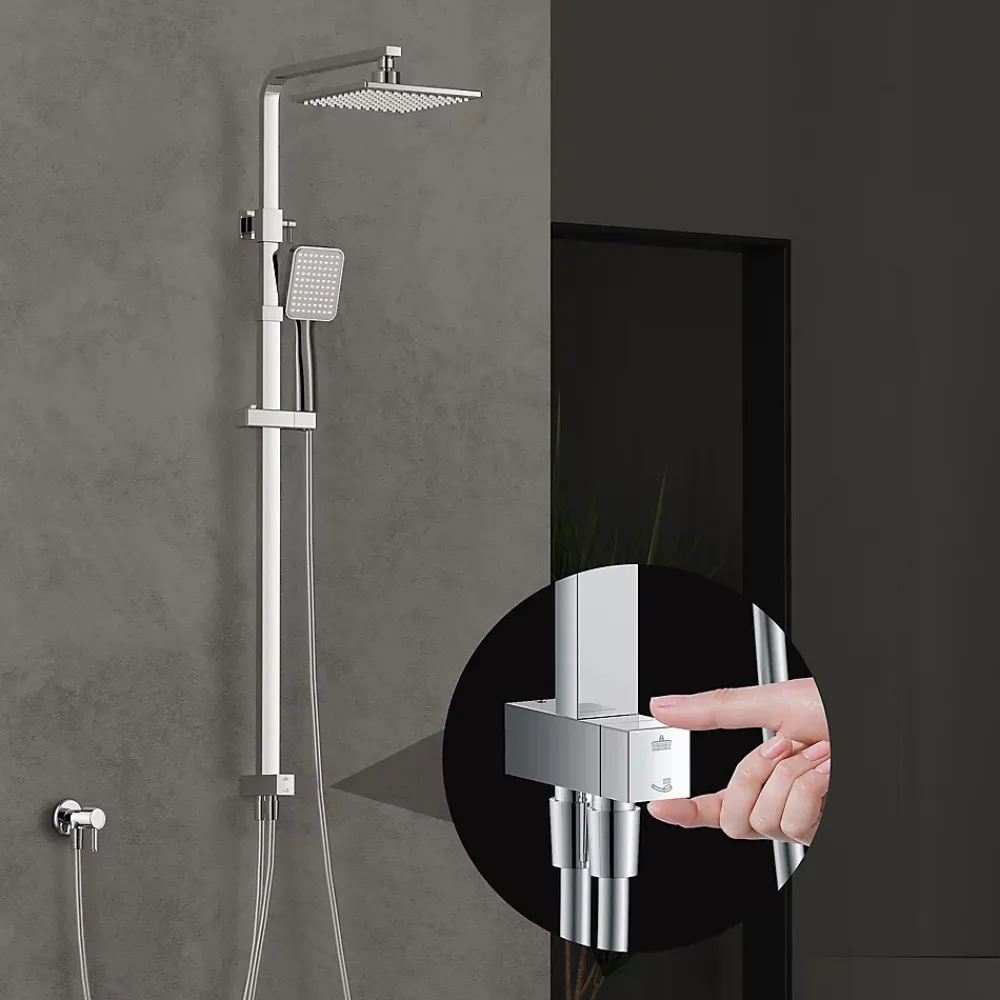 Colonne De Douche Sans Robinetterie|Homelody Colonne de Douche sans Mitigeur Systeme Effet Pluie avec Douchette Hauteur Reglable 900 a 1200 mm Laiton et Inox Chrome