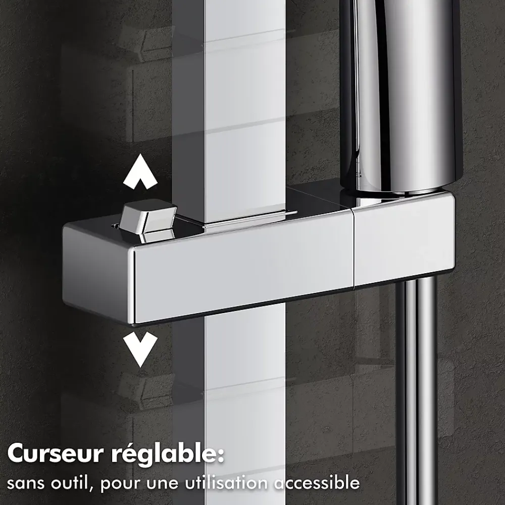 Colonne De Douche Sans Robinetterie|Homelody Colonne de Douche sans Mitigeur Systeme Effet Pluie avec Douchette Hauteur Reglable 900 a 1200 mm Laiton et Inox Chrome