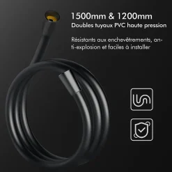 Homelody Colonne de Douche Sans Mitigeur Systeme de Douche Effet Pluie Douchette 3 Fonctions Hauteur Reglable 500 a 1220 mm Inox Noir