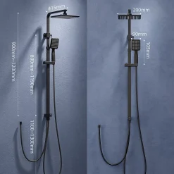 Homelody Colonne de Douche sans Mitigeur Systeme de Douche avec Douchette Set Kit de Douche en Acier Inox Noir Réglable en Hauteur