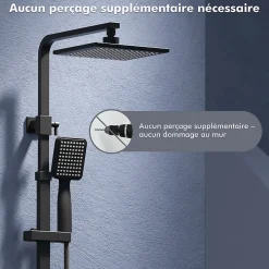 Homelody Colonne de Douche sans Mitigeur Systeme de Douche avec Douchette Set Kit de Douche en Acier Inox Noir Réglable en Hauteur