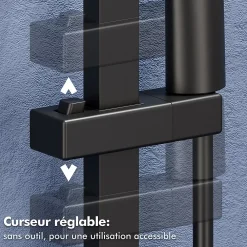 Homelody Colonne de Douche sans Mitigeur Systeme de Douche avec Douchette Set Kit de Douche en Acier Inox Noir Réglable en Hauteur