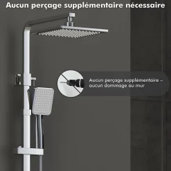 Colonne De Douche Sans Robinetterie|Homelody Colonne de Douche sans Mitigeur Systeme de Douche avec Douchette Set Kit de Douche en Acier Inox Réglable en Hauteur Chromé